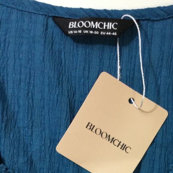 BLOOMCHIC 14-16 1X plus Blue Scalloped Lace Surplice Ruffled Midi Dress NWT b77 - Picture 6 of 9